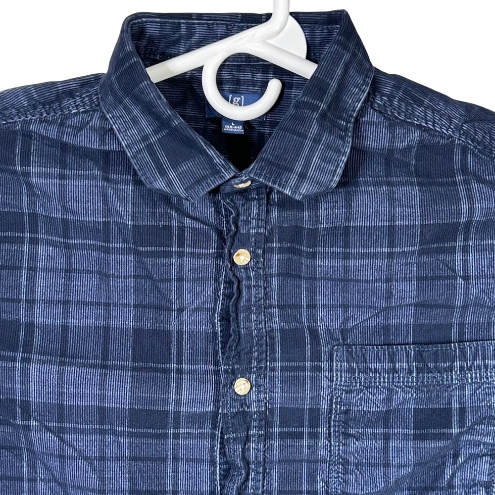 George Corduroy Plaid Long Sleeve Button Up Shirt Men Size L Blue Casual